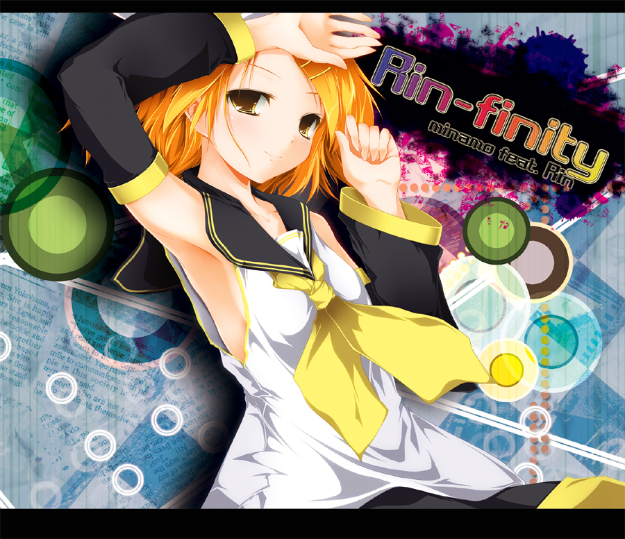 aisselles arm_up blush blonde_hair buste detached_sleeves Barrette jum_ hair_ornament (parallel_parasol) kagamine_rin letterbox light_smile looking_at_viewer sourire Vocaloid yellow_eyes