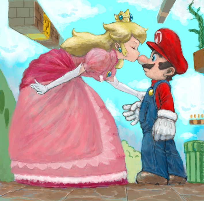 princess peach and mario kissing. coin_block kiss mario nintendo